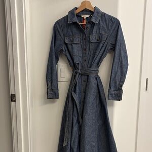 Boden Denim Button-Front Maxi Shirt Dress with Waist Tie Sz 2P
